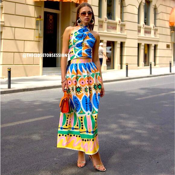 RARE!!! ZARA BLOGGER FAVE!!! Co-Ord Set Crop Top and A-Line Midi Skirt NWT - Picture 1 of 17
